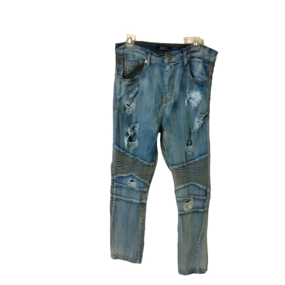 Distressed Jeans Dash Motorbike  Y2K Straight Leg w.Accented Stitching  36 X 32